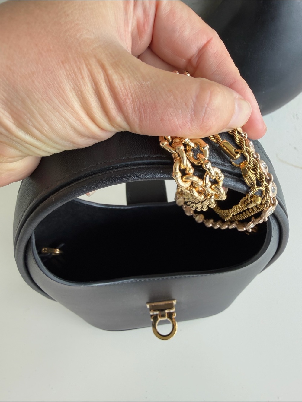 Salvatore Ferragamo Black Leather Mini Bag with Gold Hardware - Picture 3 of 3